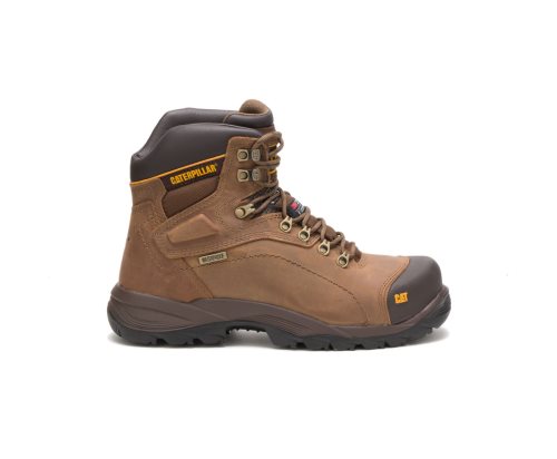 Men's Caterpillar CAT Diagnostic Hi Waterproof Thinsulate™ Steel Toe Work Boots Dark Beige | CAT-752TD