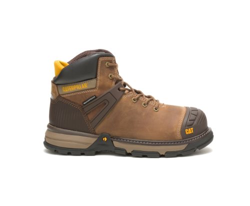 Men's Caterpillar CAT Excavator Superlite Waterproof Soft Toe Work Boots Dark Beige | CAT-183YL