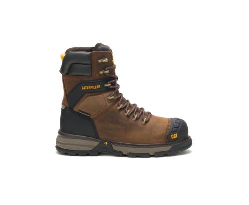 Men's Caterpillar CAT Excavator Superlite 8" Waterproof Thinsulate™ Carbon Composite Toe Work Boots Dark Brown | CAT-798KO