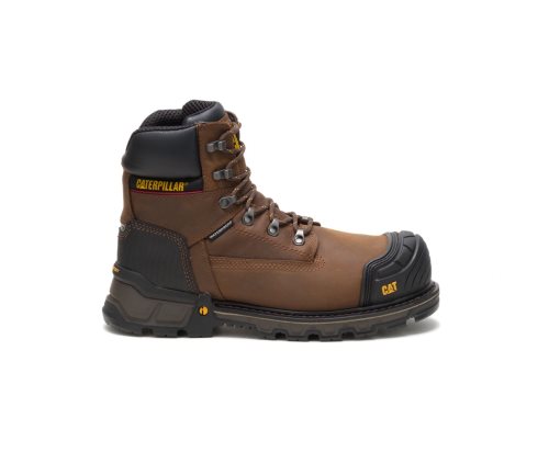 Men's Caterpillar CAT Excavator XL 6" Waterproof Composite Toe Work Boots Dark Brown | CAT-049HF