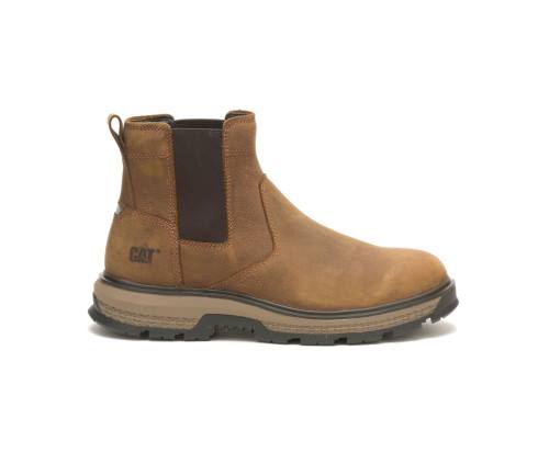 Men's Caterpillar CAT Exposition Chelsea Work Boots Brown | CAT-791KO