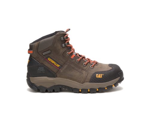 Men's Caterpillar CAT Navigator Mid Waterproof Steel Toe Work Boots Dark Grey | CAT-036ZR