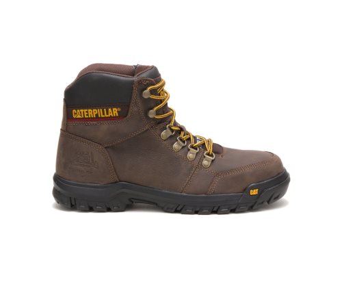 Men's Caterpillar CAT Outline Steel Toe Work Boots Brown | CAT-483WG