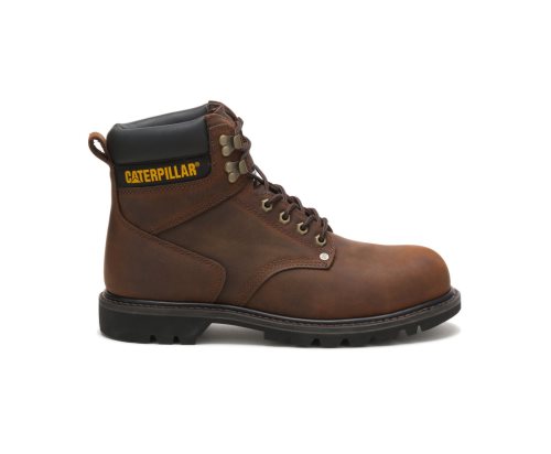 Men's Caterpillar CAT Second Shift Steel Toe Work Boots Dark Brown | CAT-381OZ