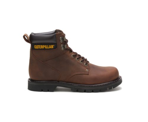 Men's Caterpillar CAT Second Shift Work Boots Dark Brown | CAT-574UY