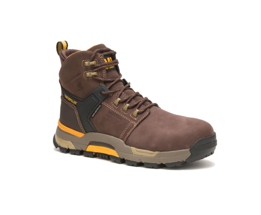 Men's Caterpillar CAT CAT EDGE Waterproof Nano Toe Work Boots Coffee | CAT-695JK