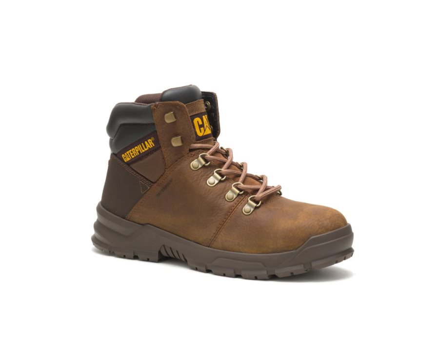 Men's Caterpillar CAT Charge Waterproof Alloy Toe Work Boots Brown | CAT-027EC