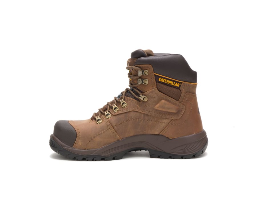 Men's Caterpillar CAT Diagnostic Hi Waterproof Thinsulate™ Steel Toe Work Boots Dark Beige | CAT-752TD