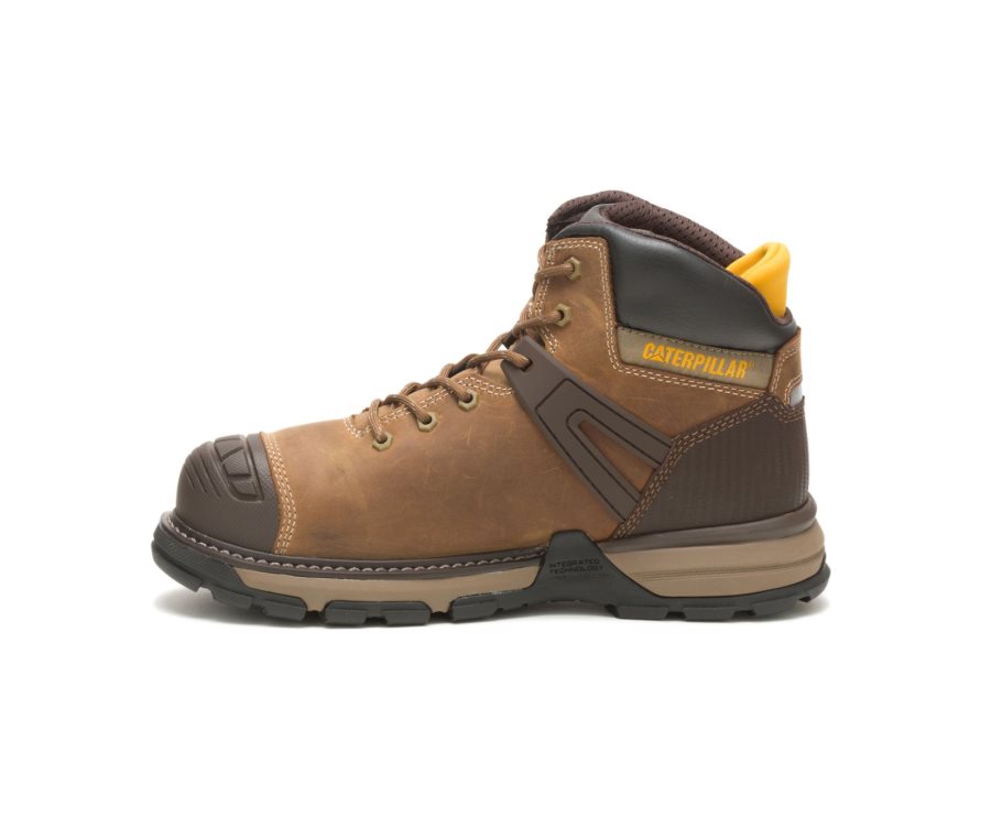 Men's Caterpillar CAT Excavator Superlite Waterproof Soft Toe Work Boots Dark Beige | CAT-183YL