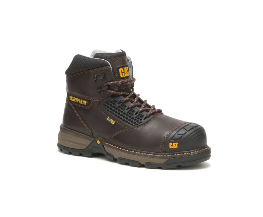 Men's Caterpillar CAT Excavator Superlite Cool Carbon Composite Toe Work Boots Dark Brown | CAT-784KO