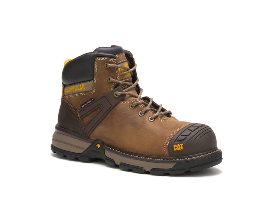 Men's Caterpillar CAT Excavator Superlite Waterproof Carbon Composite Toe Work Boots Brown / Beige | CAT-799KO