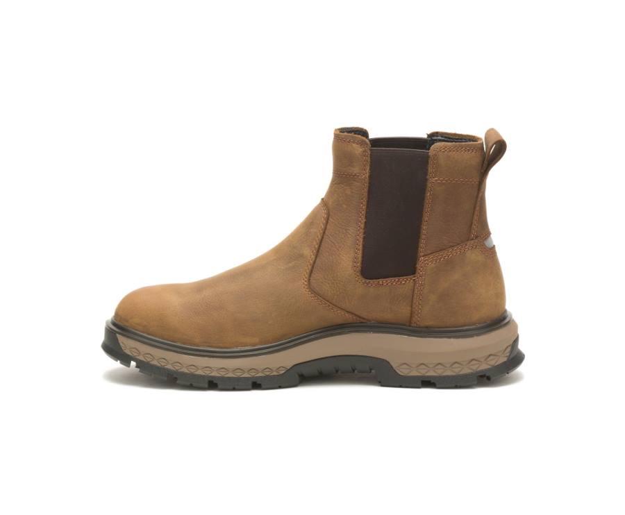 Men's Caterpillar CAT Exposition Chelsea Work Boots Brown | CAT-791KO