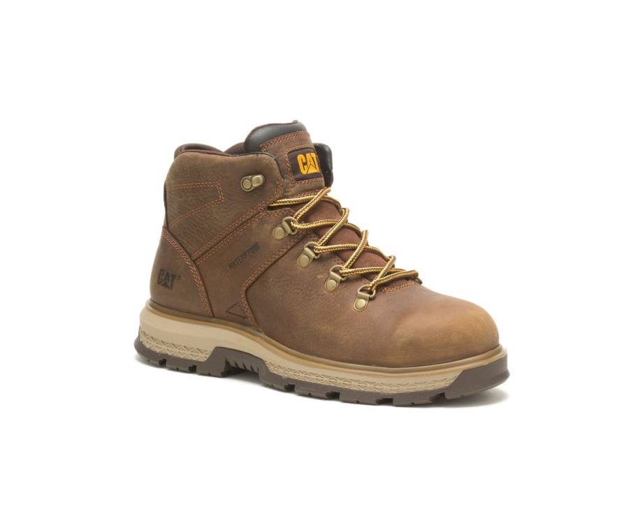 Men's Caterpillar CAT Exposition Hiker Waterproof Alloy Toe Work Boots Brown | CAT-788KO