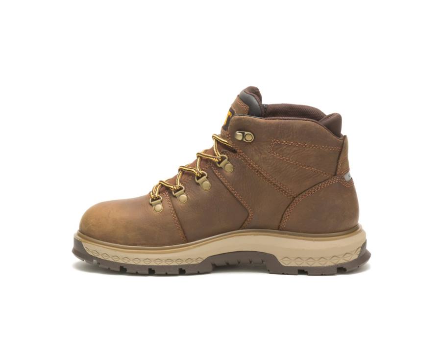 Men's Caterpillar CAT Exposition Hiker Waterproof Alloy Toe Work Boots Brown | CAT-788KO