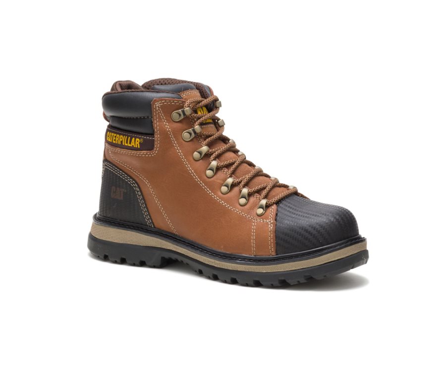 Men's Caterpillar CAT Foxfield Steel Toe Work Boots Brown / Black | CAT-176NU