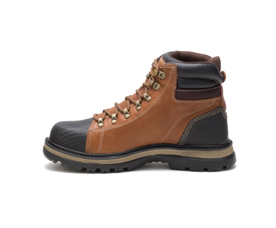 Men's Caterpillar CAT Foxfield Steel Toe Work Boots Brown / Black | CAT-176NU