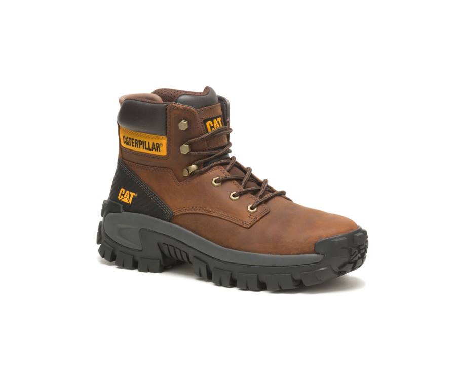 Men's Caterpillar CAT Invader Hi Steel Toe Work Boots Dark Brown | CAT-803KO