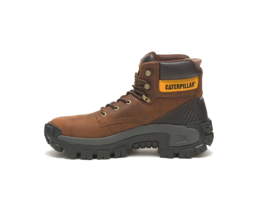 Men's Caterpillar CAT Invader Hi Steel Toe Work Boots Dark Brown | CAT-803KO