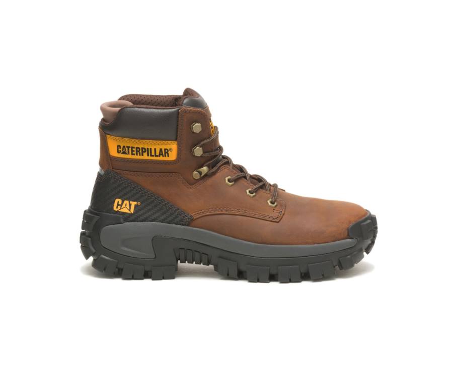 Men\'s Caterpillar CAT Invader Hi Steel Toe Work Boots Dark Brown | CAT-803KO