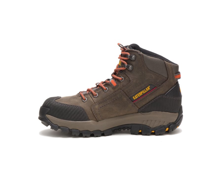 Men's Caterpillar CAT Navigator Mid Waterproof Steel Toe Work Boots Dark Grey | CAT-036ZR