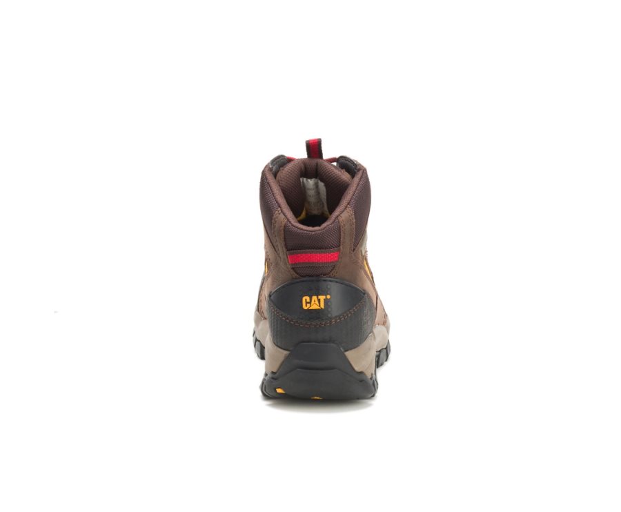 Men's Caterpillar CAT Navigator Mid Waterproof Steel Toe Work Boots Brown / Red | CAT-201RM