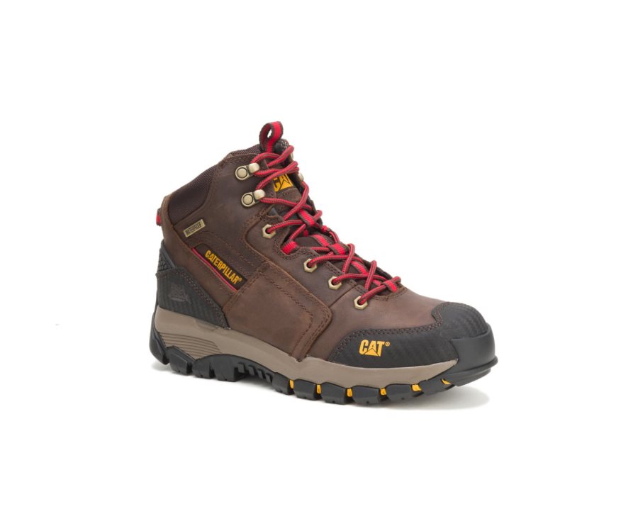 Men's Caterpillar CAT Navigator Waterproof Work Boots Brown / Red | CAT-367GY