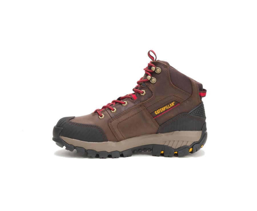 Men's Caterpillar CAT Navigator Waterproof Work Boots Brown / Red | CAT-367GY