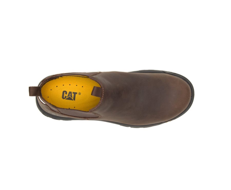 Men's Caterpillar CAT Outline Slip-On Steel Toe Casual Shoes Brown | CAT-975DP