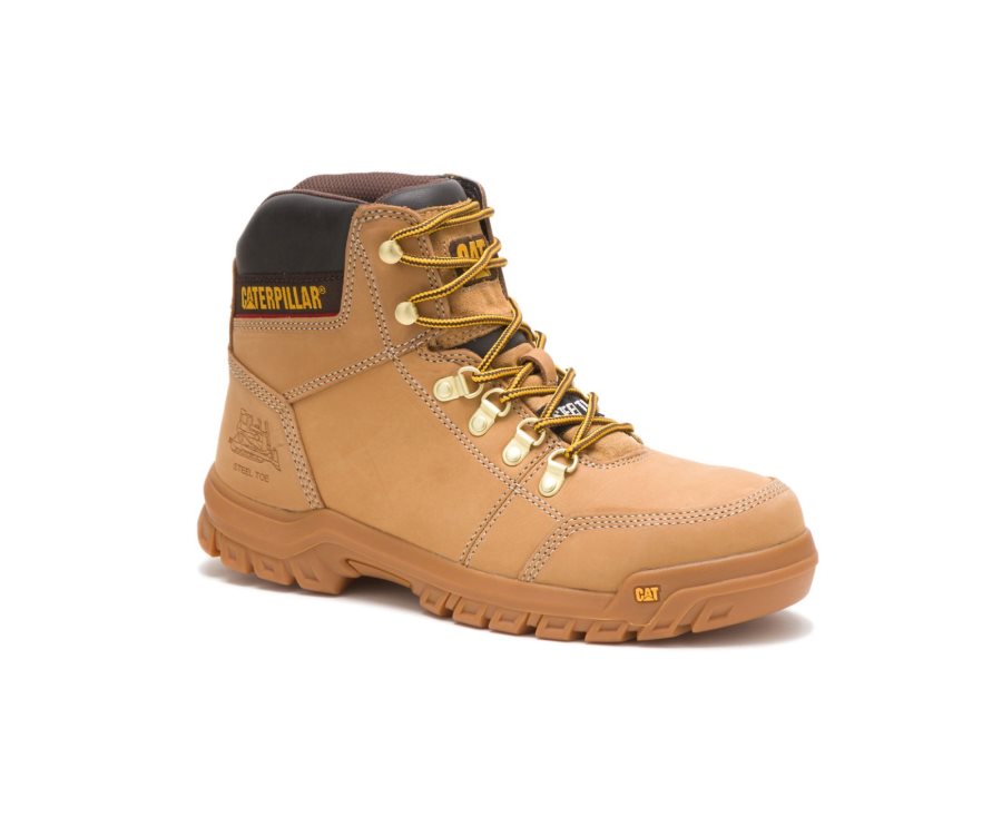 Men's Caterpillar CAT Outline Steel Toe Work Boots Brown | CAT-046TM