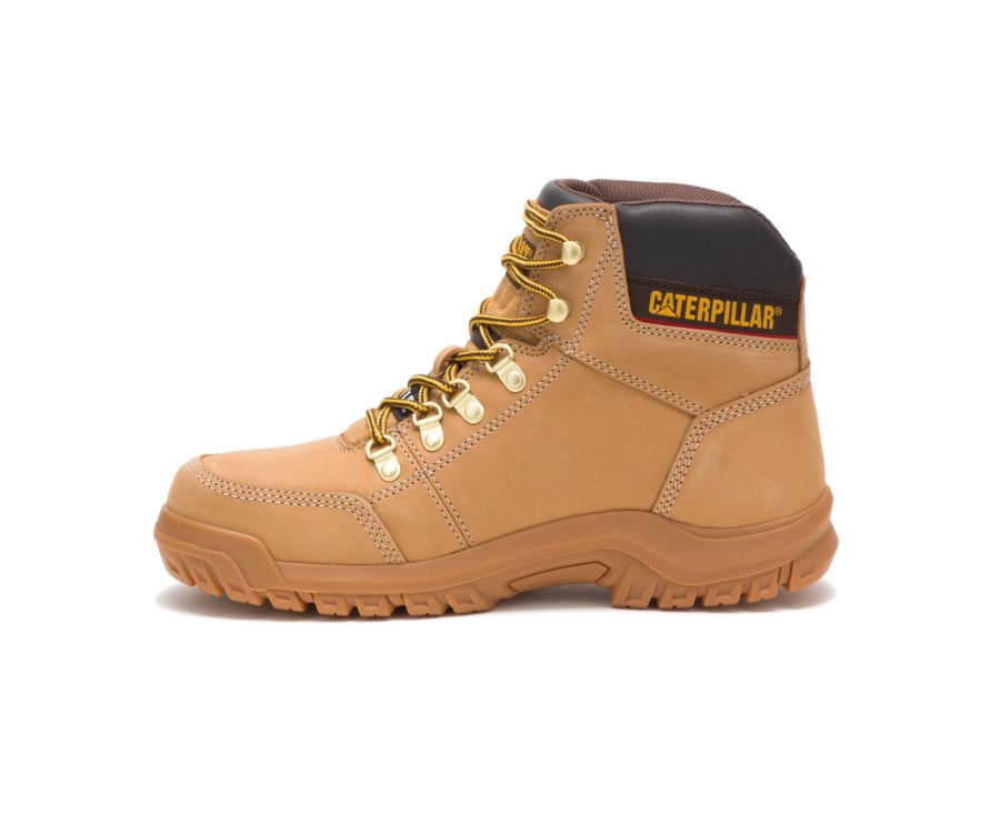 Men's Caterpillar CAT Outline Steel Toe Work Boots Brown | CAT-046TM