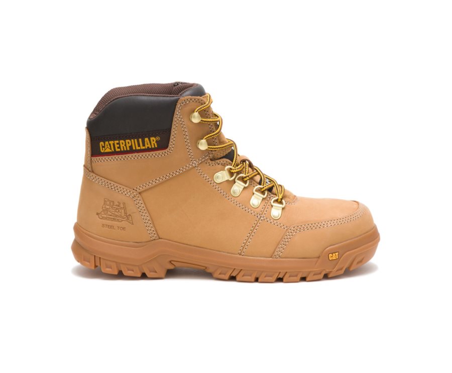 Men\'s Caterpillar CAT Outline Steel Toe Work Boots Brown | CAT-046TM