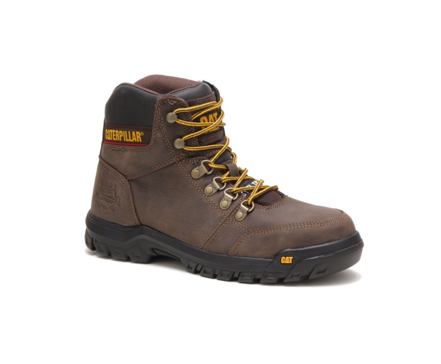 Men's Caterpillar CAT Outline Steel Toe Work Boots Brown | CAT-483WG