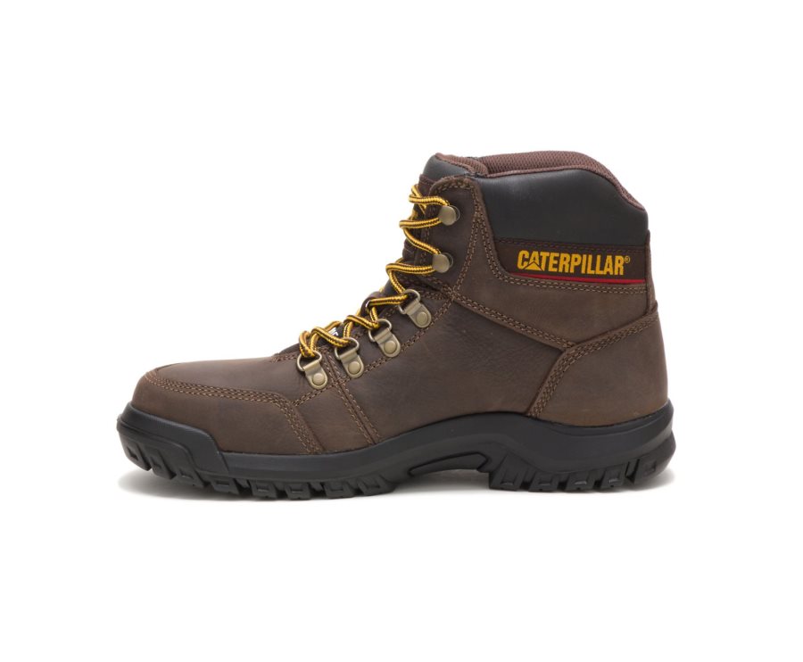 Men's Caterpillar CAT Outline Steel Toe Work Boots Brown | CAT-483WG