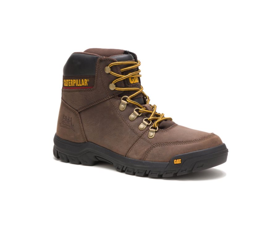 Men's Caterpillar CAT Outline Work Boots Brown | CAT-481QZ