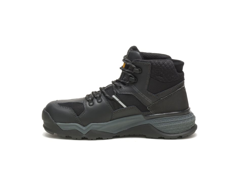 Men's Caterpillar CAT Provoke Mid Waterproof Alloy Toe Work Boots Black / Grey | CAT-098VZ