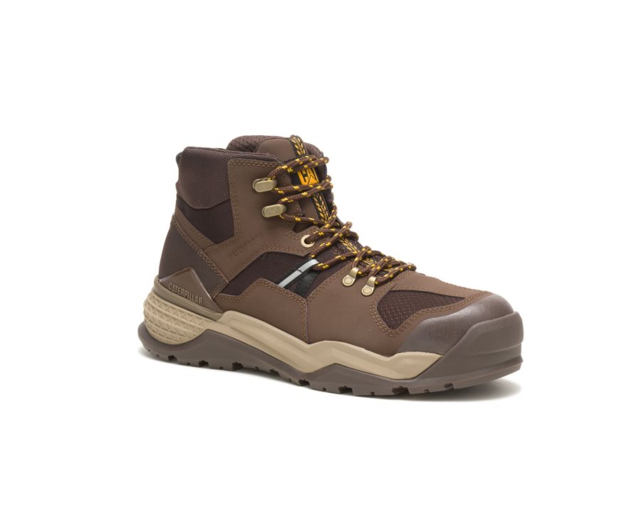 Men's Caterpillar CAT Provoke Mid Waterproof Alloy Toe Work Boots Chocolate | CAT-507TV