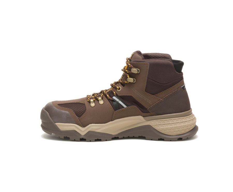 Men's Caterpillar CAT Provoke Mid Waterproof Alloy Toe Work Boots Chocolate | CAT-507TV