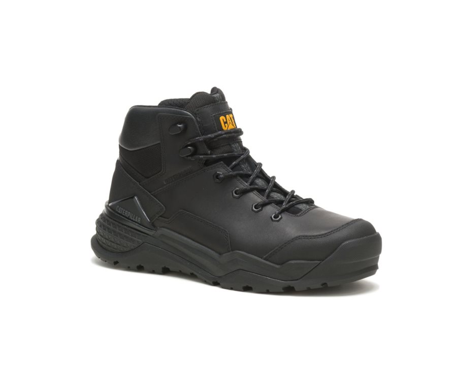 Men's Caterpillar CAT Provoke Mid Waterproof Work Boots Black | CAT-827WF