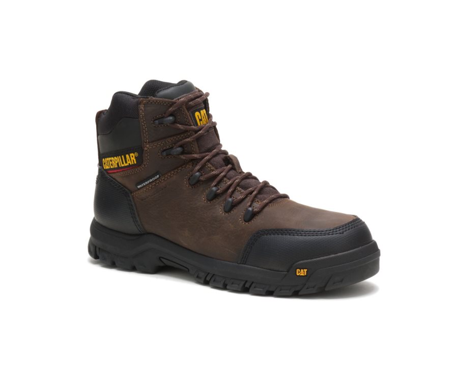 Men's Caterpillar CAT Resorption Waterproof Composite Toe Work Boots Brown | CAT-621JO