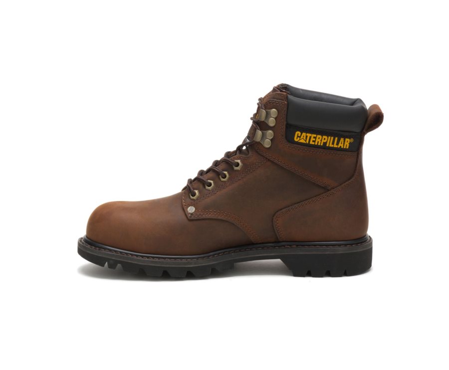 Men's Caterpillar CAT Second Shift Steel Toe Work Boots Dark Brown | CAT-381OZ