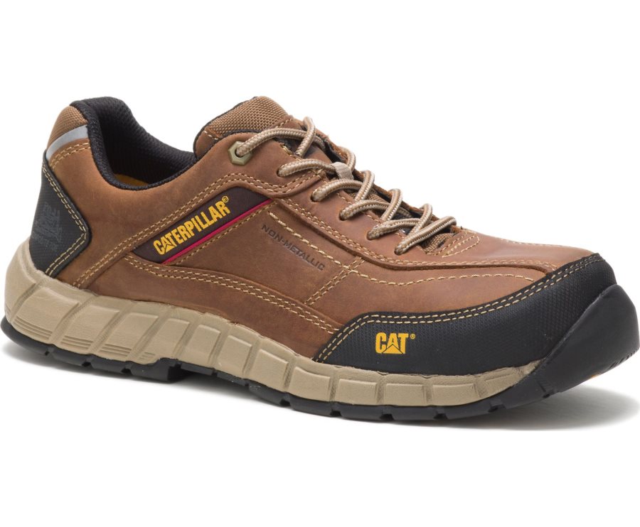 Men's Caterpillar CAT Streamline Leather Composite Toe Sneakers Brown | CAT-105KV