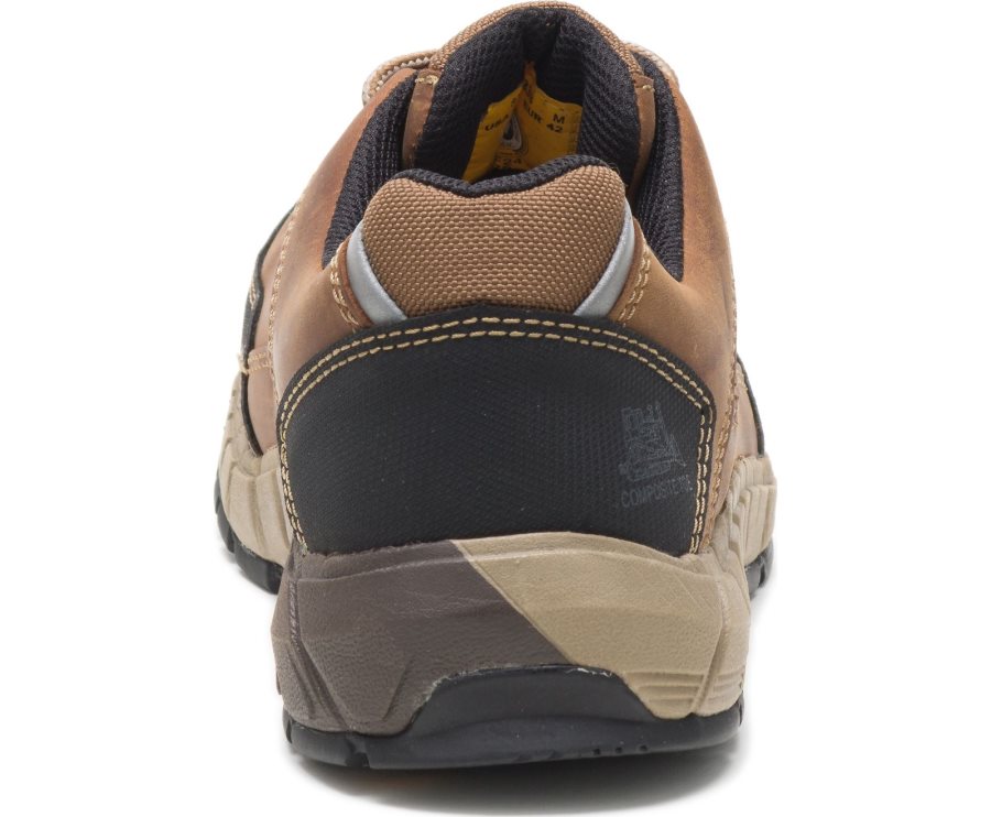 Men's Caterpillar CAT Streamline Leather Composite Toe Sneakers Brown | CAT-105KV