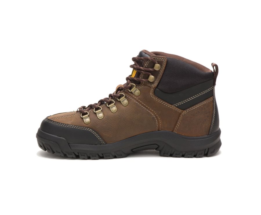 Men's Caterpillar CAT Threshold Waterproof Steel Toe Work Boots Brown | CAT-103NR