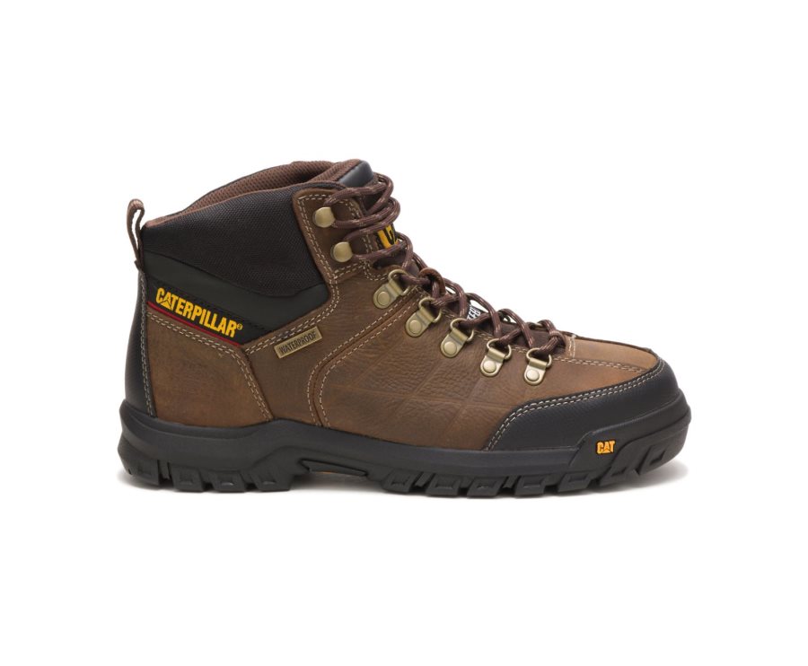 Men\'s Caterpillar CAT Threshold Waterproof Steel Toe Work Boots Brown | CAT-103NR