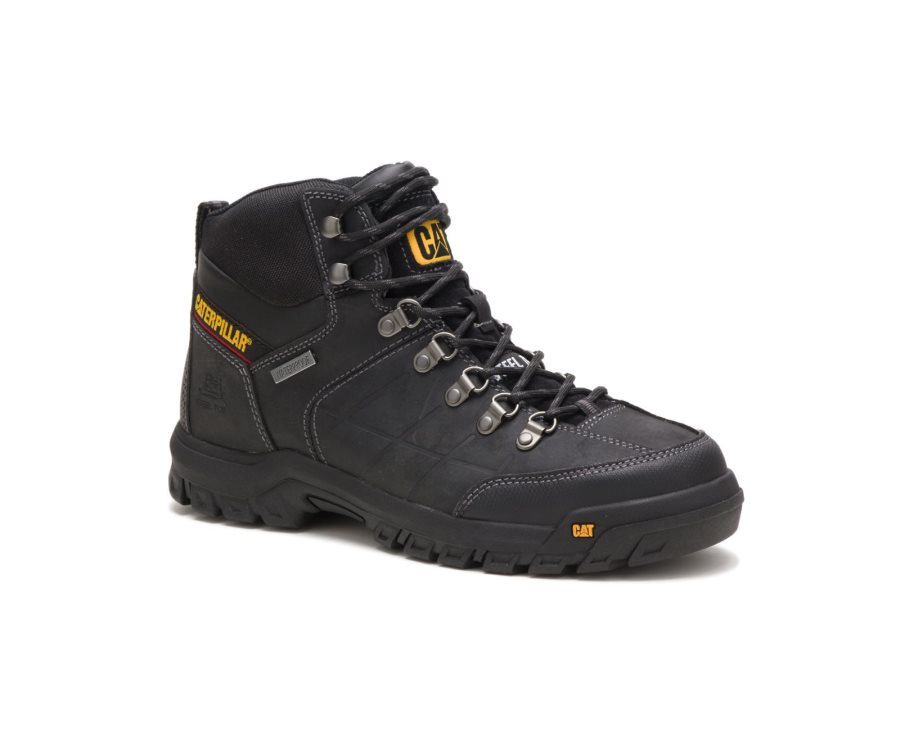 Men's Caterpillar CAT Threshold Waterproof Steel Toe Work Boots Black | CAT-712JO