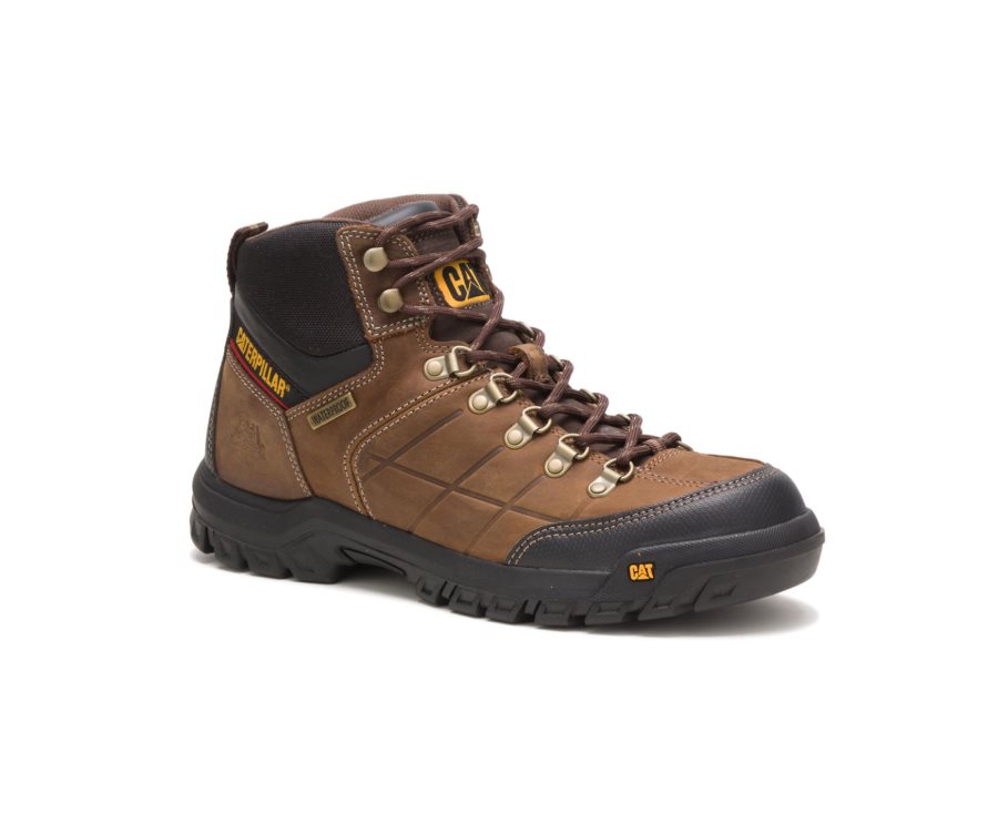 Men's Caterpillar CAT Threshold Waterproof Work Boots Brown | CAT-758XL