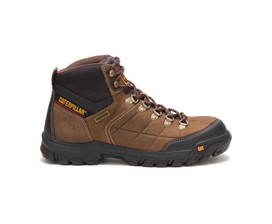 Men\'s Caterpillar CAT Threshold Waterproof Work Boots Brown | CAT-758XL