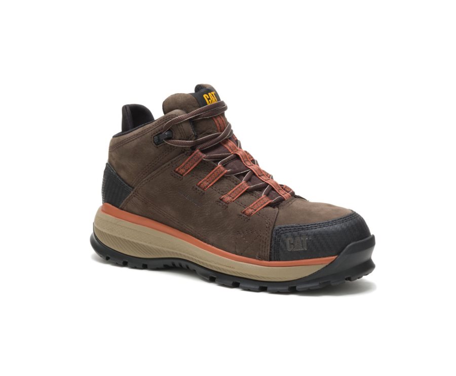 Men's Caterpillar CAT Utilize Waterproof Alloy Toe Work Boots Dark Chocolate | CAT-723TJ