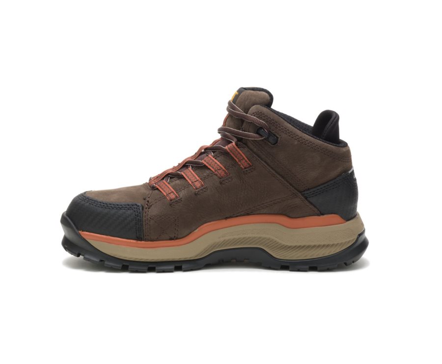 Men's Caterpillar CAT Utilize Waterproof Alloy Toe Work Boots Dark Chocolate | CAT-723TJ