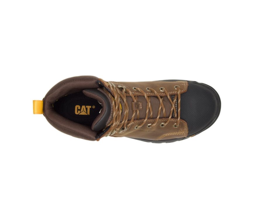 Men's Caterpillar CAT Wellspring Waterproof Metatarsal Guard Steel Toe Work Boots Brown | CAT-516KO